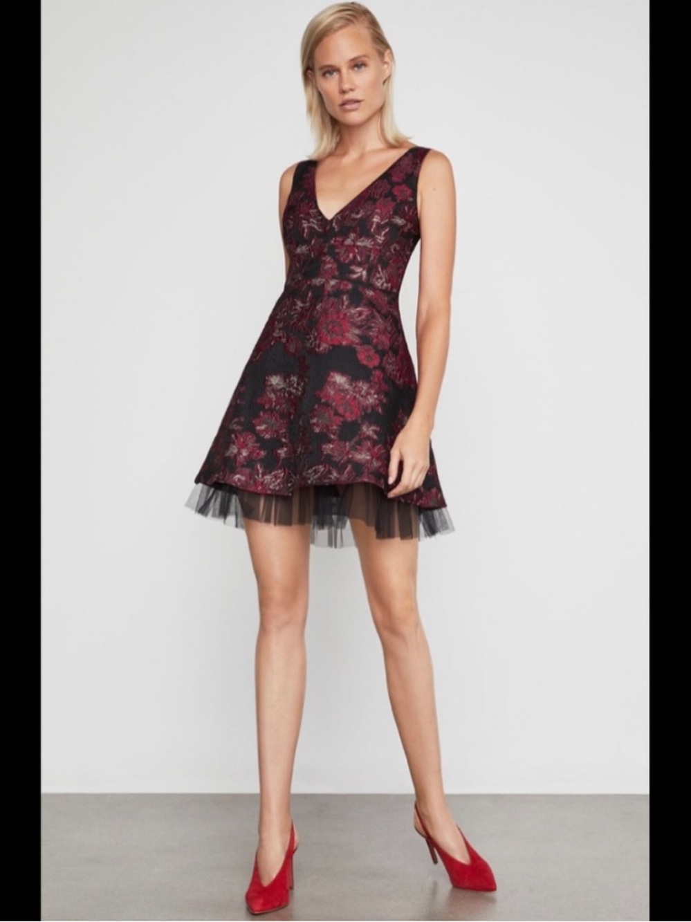 {NWT} BCBGMaxAzria Black & Red Floral V-Neck Mini Dress - Size 2